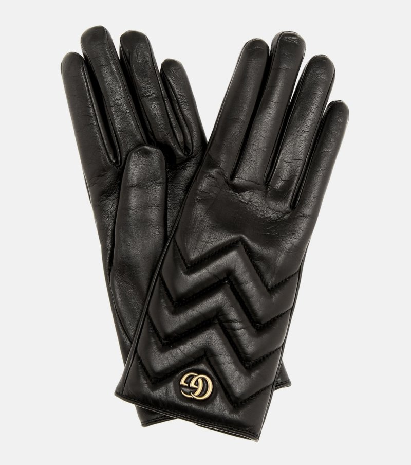 Кожаные перчатки gg marmont Gucci, черный